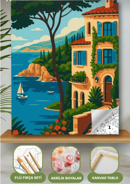 Sayılarla Boyama Seti 40X50 cm (Çıtalı) Fırça Boya Dahil Numaralı Tuval Kayık Manzaralı fiyatları