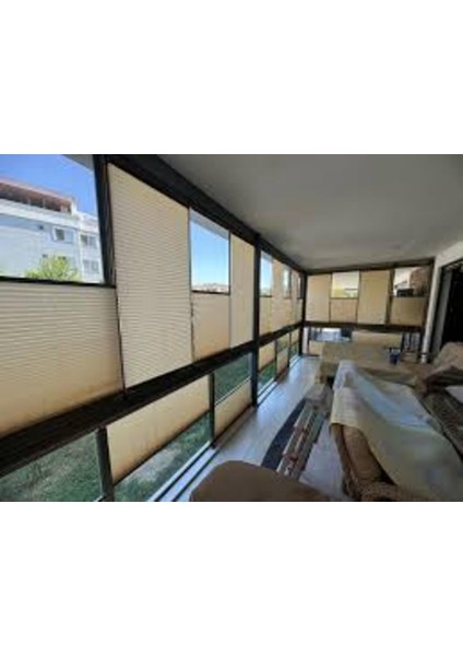 Cam Balkon Perdesi Plise Perde Kahverengi Istediğiniz Ölçüde