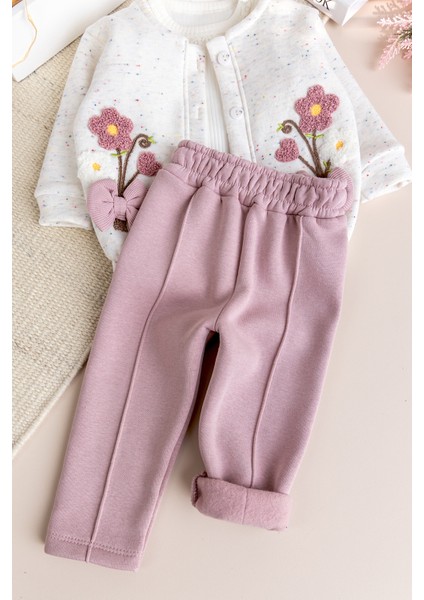 Kız Bebek Çocuk Hırkalı Üç Iplik Şardonlu Çiçek Işlemeli 100% Pamuk 3 Lü Takım Set modelleri