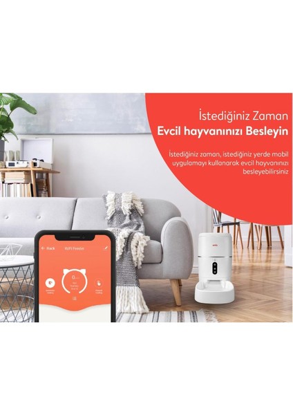 Sesli ve Wifi Destekli 6l Otomatik Evcil Hayvan Mama ve Su Kabı, Beyaz modelleri