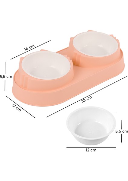 Çiftli Yükseltilmiş Pembe Pet Mama ve Su Kabı, Hijyenik, Şık ve Kullanışlı