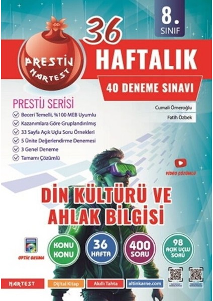 8. SINIF HAFTALIK DİN KÜLTÜRÜ VE AHLAK BİLGİSİ DENEMELERİ kapağı