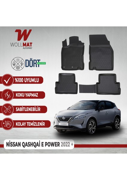 Nissan Qashqai E-Power Paspas 2022 Sonrası Uyumlu 3D Havuzlu Paspas Seti