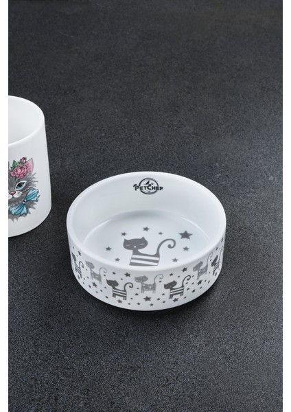Gri Porselen Kedi ve Köpek Mama Kabı, 12 Cm, Şık ve Kullanışlı Evcil Hayvan Ürünü