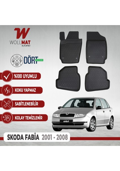 Skoda Fabia Paspas 2001 2008 Uyumlu Arası 3D Havuzlu Paspas Seti