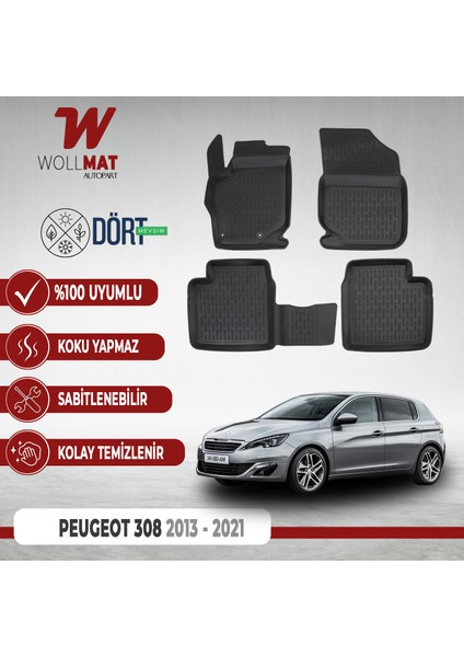 Peugeot 308 Paspas 2014 Sonrası 3D Havuzlu Paspas Seti