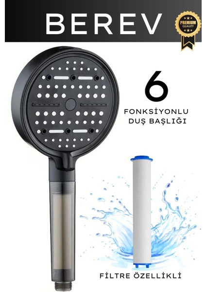 6 Fonksiyonlu Filtreli Duş Başlığı 3 Adet Yedek Filtre Su Tasarruflu Basınçlı Kireç Klor Önleyici modelleri