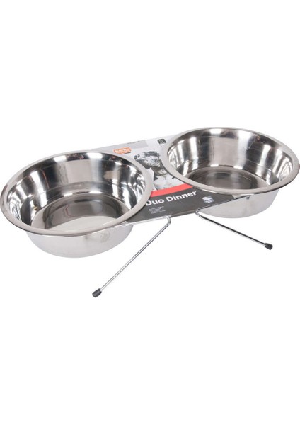 Ikili Çelik Mama Kabı 2X2500ML, Çok Renkli, 25 Cm, Kedi ve Köpek Için Sağlıklı Kullanım