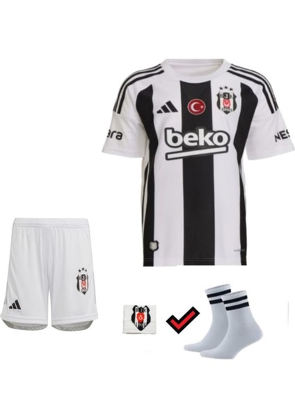 Beşiktaş 24/25 Sezon Isimsiz Iç Saha Çubuklu Siyah Beyaz Çocuk Forma Takımı 4 Parça Forma Şort Çorap Bileklik fırsatları