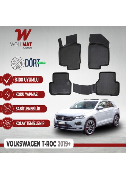 Volkswagen T-Roc Paspas 2016 2025 Arası Uyumlu 3D Havuzlu Paspas Seti
