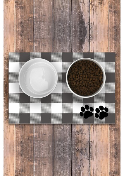 Gri Vinil Kaymaz Tabanlı Keçe Baskılı Evcil Hayvan Mama Paspası 25X40