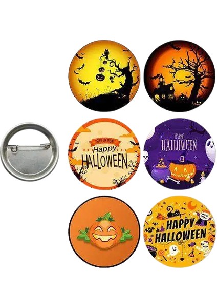 Lisanslı Yaka Çanta Rozeti Halloween Cadılar Bayramı 6'lı Parti Rozeti-Pinyata Içi Hediyesi