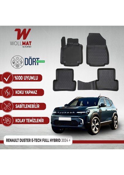Dacia Duster Paspas E-Tech Full Hybrid (4*2) 2024 Sonrası Uyumlu 3D Havuzlu Paspas Seti