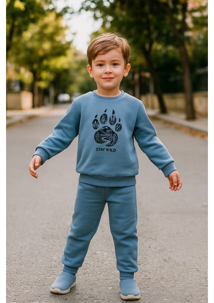 Erkek Çocuk Üç Iplik Içi Şardonlu Alt Üst Takım Uzun Kollu Sweat ve Lastikli Paça Pantolon