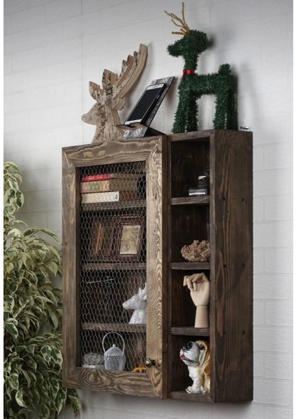 Ahşap Raflı Tel Dolap, Baharatlık Rafı, Çok Amaçlı Mutfak Dolabı