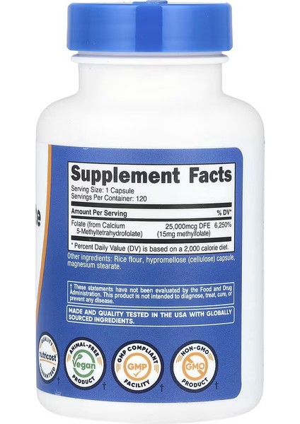 cost L-Methylfolate Women's Health 15MG 5-Mthf Vegan 120 Capsules fiyatları