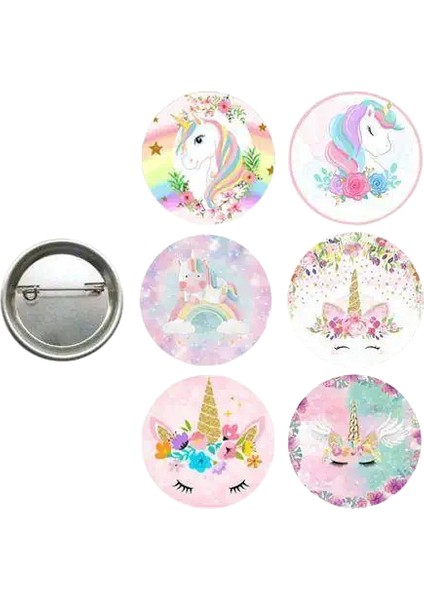 Lisanslı Yaka Çanta Rozeti Unicorn 6lı Paket Pinyata Içi Küçük Hediyelikler
