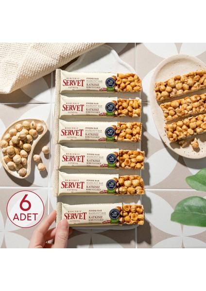 Servet Şeker İlavesiz Fındık Krokan Bar 120 gr (6 x 20 gr)