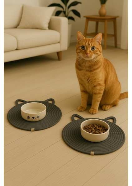Gri Kedi ve Köpek Mama Altlığı, 32X32 Cm, Dayanıklı ve Şık Tasarım