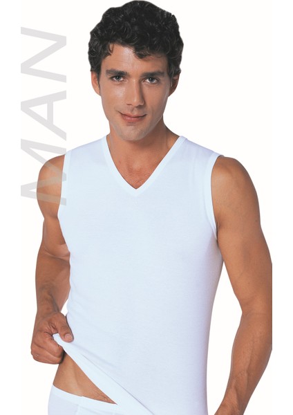 Erkek Beyaz Ribana Sıfır Kol V Yaka % 100 Pamuklu Body 6’ Lı Paket - 116-6B