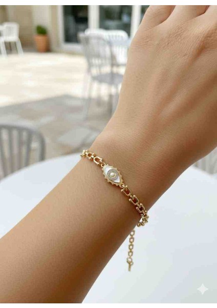 Çelik Göz Figürlü Gold Şans Bilekliği