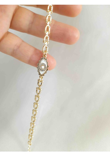 Çelik Göz Figürlü Gold Şans Bilekliği fiyatları