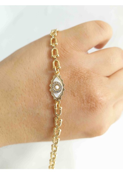 Çelik Göz Figürlü Gold Şans Bilekliği modelleri