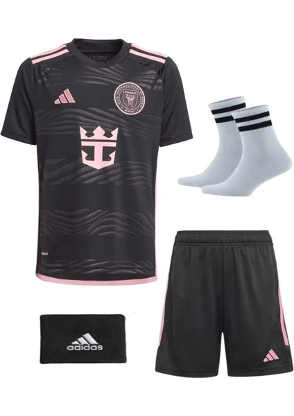 Lionel Messi Inter Miami 24/25 Sezon Iç Saha Siyah Çocuk Forma Takımı 4 Parça Forma+Şort+Çorap+Bileklik Hediye