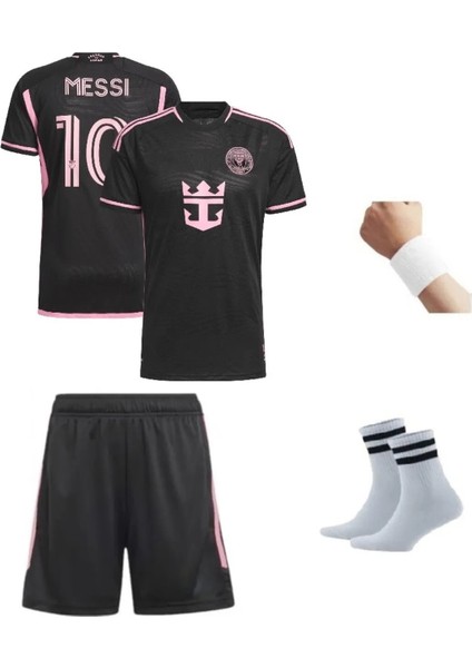 Lionel Messi Inter Miami 24/25 Sezon Iç Saha Siyah Çocuk Forma Takımı 4 Parça Forma+Şort+Çorap+Bileklik Hediye fırsatları