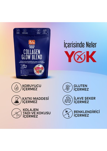 Glow Blend 100 G, Dondurularak Kurutulmuş Meyve Tozu, Kolajen, Inülin, Yüksek Lif, Manganez modelleri