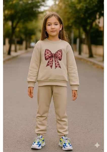 Kız Çocuk Üç Iplik Içi Şardonlu Kışlık Alt Üst Takım Uzun Kollu Sweat ve Lastikli Paça Pantolon