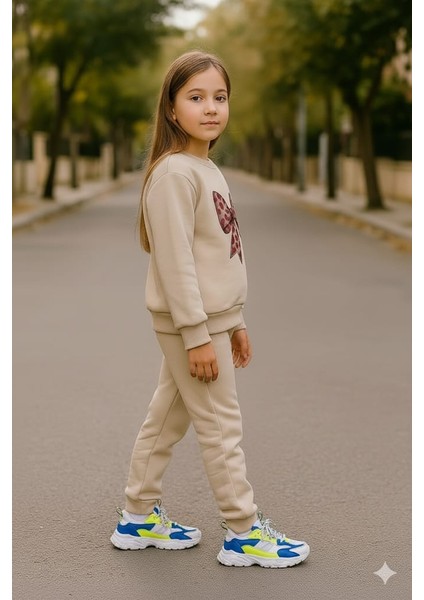 Kız Çocuk Üç Iplik Içi Şardonlu Kışlık Alt Üst Takım Uzun Kollu Sweat ve Lastikli Paça Pantolon fiyatları