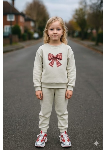 Kız Çocuk Üç Iplik Içi Şardonlu Kışlık Alt Üst Takım Uzun Kollu Sweat ve Lastikli Paça Pantolon