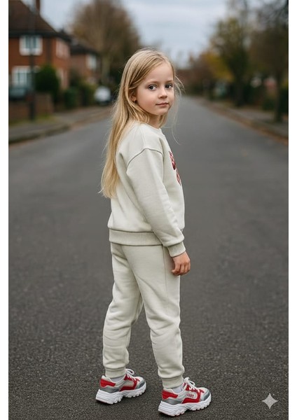 Kız Çocuk Üç Iplik Içi Şardonlu Kışlık Alt Üst Takım Uzun Kollu Sweat ve Lastikli Paça Pantolon fiyatları