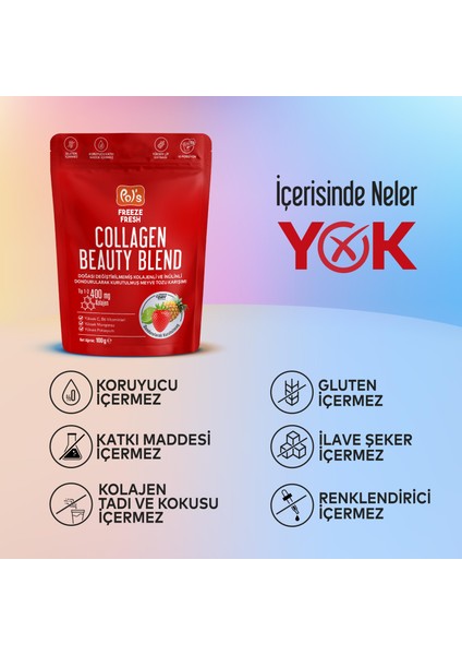 Beauty Blend 100 G, Dondurularak Kurutulmuş Meyve Tozu, Kolajen, Inülin, Yüksek Lif, Manganez modelleri