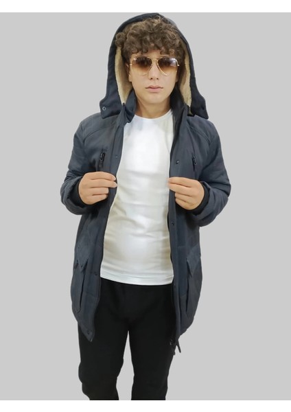 Erkek Çıkma Kapüşonlu Içi Kürklü Kanvas Antrasit Parka Kaban indirimleri