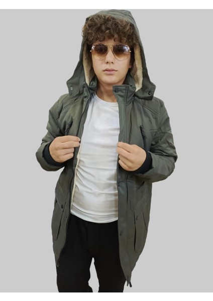 Erkek Çıkma Kapüşonlu Içi Kürklü Kanvas Haki Parka Kaban fiyatları