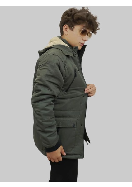 Erkek Çıkma Kapüşonlu Içi Kürklü Kanvas Haki Parka Kaban fırsatları