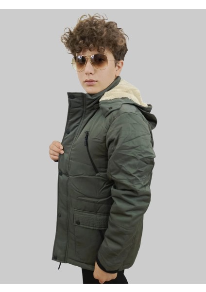 Erkek Çıkma Kapüşonlu Içi Kürklü Kanvas Haki Parka Kaban indirimleri