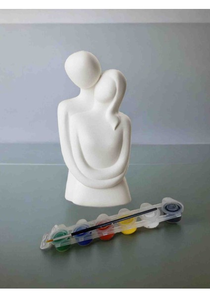 El Yapımı Sarılma Figürlü Taş Tozu Biblo – Dekoratif Heykel Boyama Seti