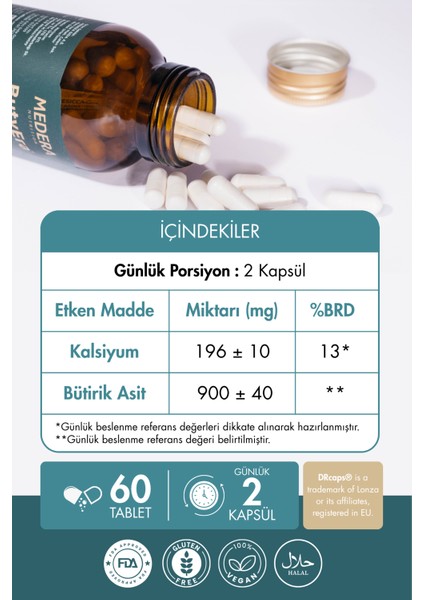 N-Bütirik Asit ve Kalsiyum İçeren Takviye Edici Gıda (Postbiyotik) fiyatları