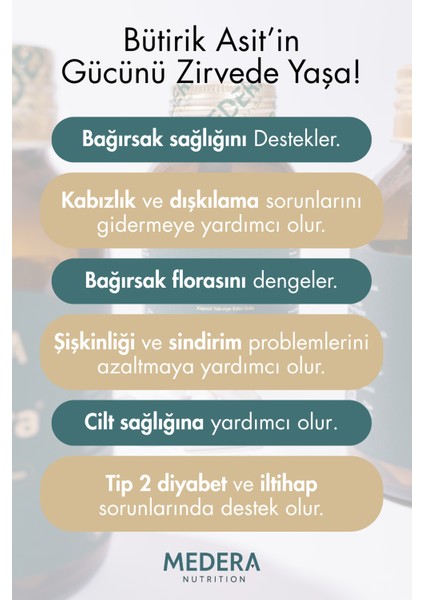 N-Bütirik Asit ve Kalsiyum İçeren Takviye Edici Gıda (Postbiyotik) indirimleri