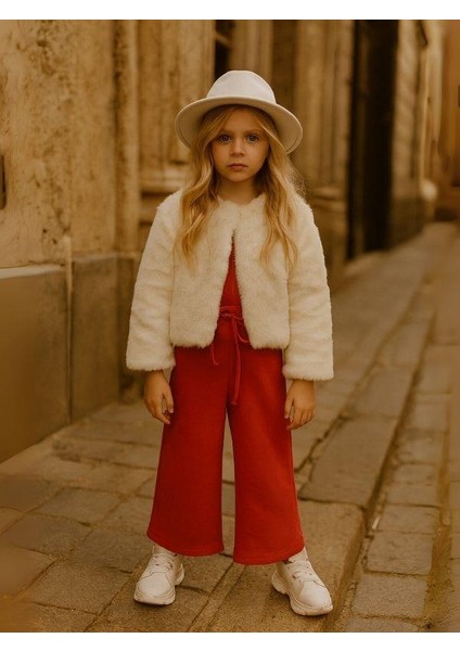 Kız Çocuk Pamuklu Kırmızı Ispanyol Paça Pantolon