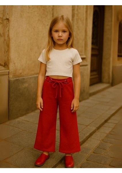 Kız Çocuk Pamuklu Kırmızı Ispanyol Paça Pantolon fiyatları