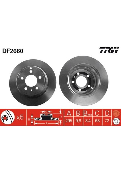 DF2660 - Arka Fren Aynası Volvo 850 91-96 C70 97-05 S70 97-00 V70 97-00 XC70 97-02 295×5DL