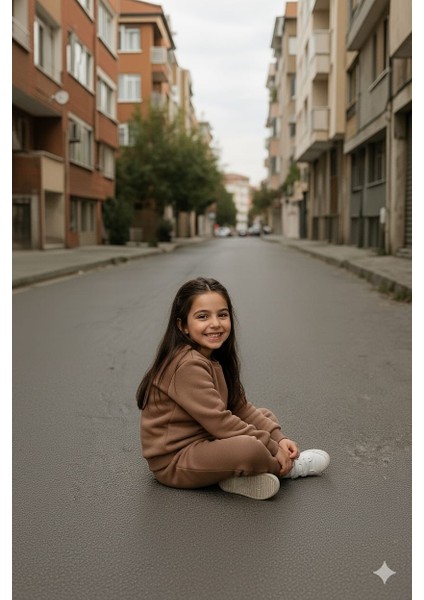 Erkek ve Kız Çocuk Üç Iplik Içi Şardonlu Alt Üst Takım Uzun Kollu Sweat ve Lastikli Paça