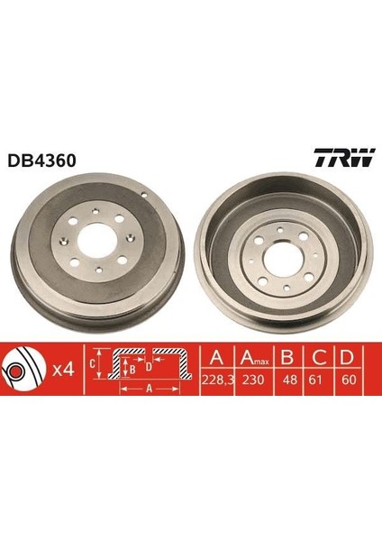 DB4360 - Arka Kampana Corsa D 07 Corsa E 14 Adam 13 Punto-Grande Punto 05 274×228X61X48X4DL 14 Inç 51901444-51901443-55703043