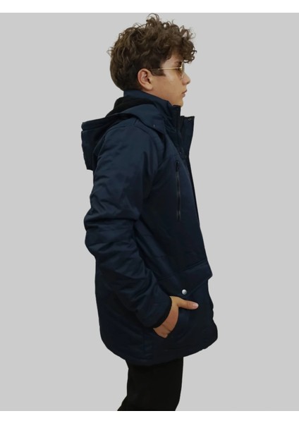 Erkek Kışlık Içi Kürklü Sabit Kapüşonlu Lacivert Kaban Parka modelleri