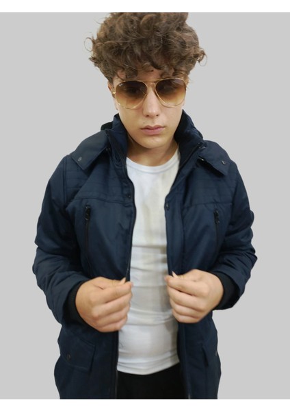 Erkek Kışlık Içi Kürklü Sabit Kapüşonlu Lacivert Kaban Parka fırsatları