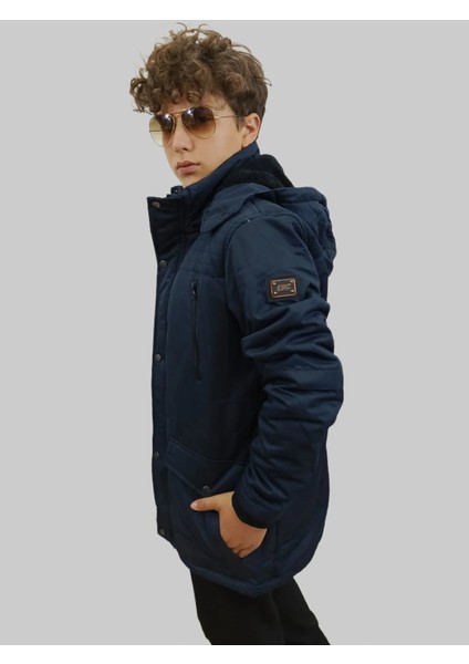 Erkek Kışlık Içi Kürklü Sabit Kapüşonlu Lacivert Kaban Parka indirimleri